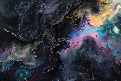 Abstrakte Galaxie-Flüssigkeit: Dunkle Materie und farbige Nebel